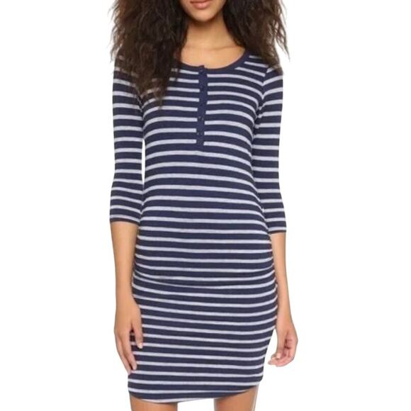Sundry Henley Slub Knit Dress Blue Gray Stripes Size 1 (S) Elevated Basic NWT - Picture 1 of 8